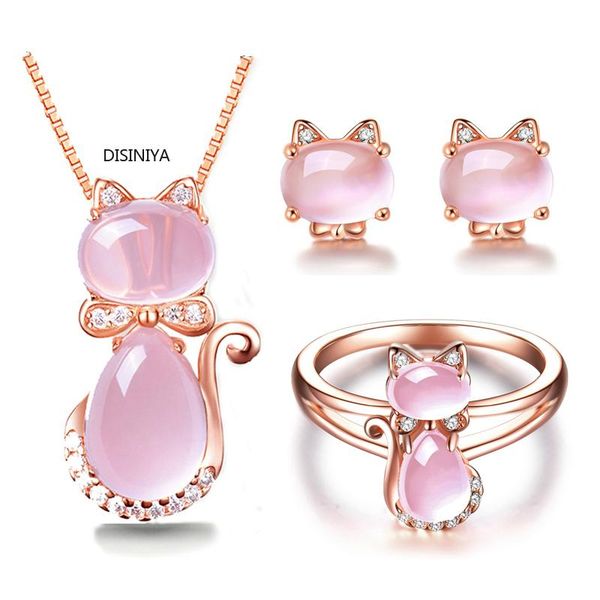 disiniya rose gold color cz crystal ross quartz pink opal necklace earrings and ring jewelry set for cute cat jewelry women, Silver
disiniya rose gold color cz crystal ross quartz pink opal necklace earrings and ring jewelry set for cute cat jewelry women, Silver