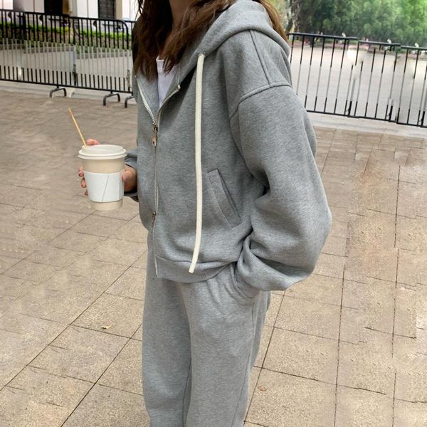 women winter casual tracksuits leisure 2 two piece set fleece zipper hooded sweatshirt with elastic high waist long pants, Gray
women winter casual tracksuits leisure 2 two piece set fleece zipper hooded sweatshirt with elastic high waist long pants, Gray