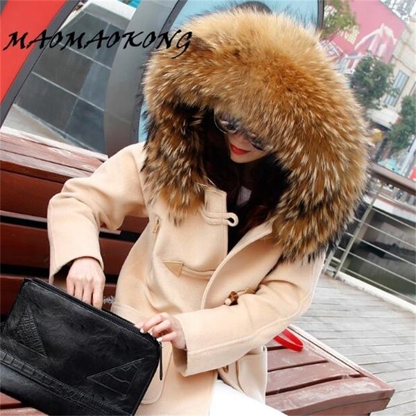 new winter wool coat women large real raccoon fur collar hooded trench casual long outerwear ladies coats jackets 201102, Black
new winter wool coat women large real raccoon fur collar hooded trench casual long outerwear ladies coats jackets 201102, Black