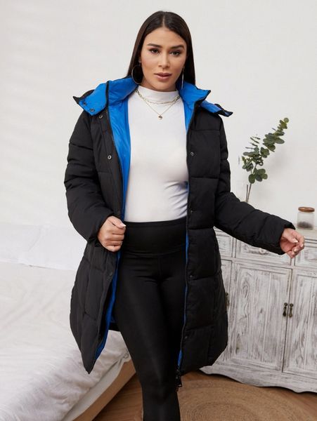 color block slant pockets hooded puffer coat m3vg#, Black
color block slant pockets hooded puffer coat m3vg#, Black