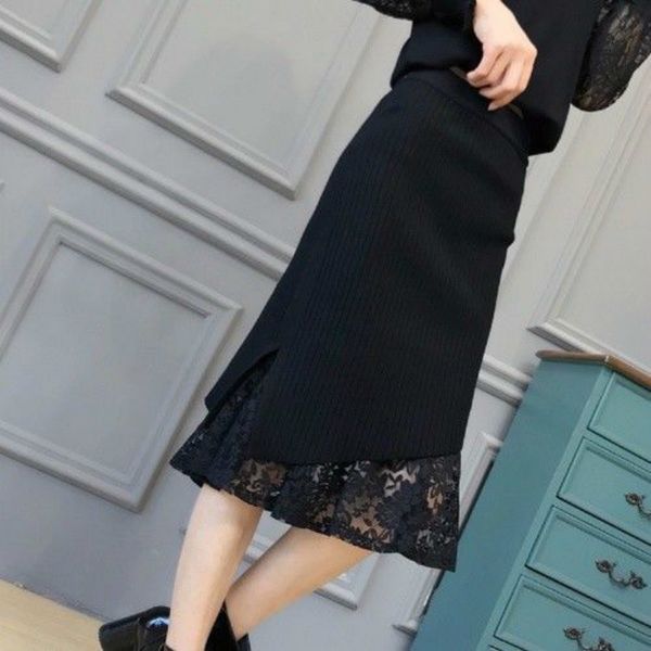 new 2021 autumn long winter knitted feminine lace high the line skirt thick rib midi women's party skirts y347 6f63 80wd, Black
new 2021 autumn long winter knitted feminine lace high the line skirt thick rib midi women's party skirts y347 6f63 80wd, Black
