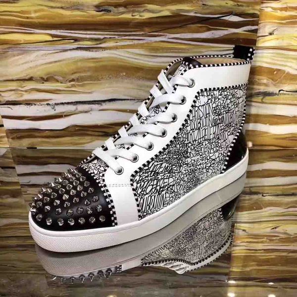 red bottom designer rivet shoes graffiti shoe high cut studded spikes luxury shoes for men women shoes party crystal leather sneakers, Black
red bottom designer rivet shoes graffiti shoe high cut studded spikes luxury shoes for men women shoes party crystal leather sneakers, Black