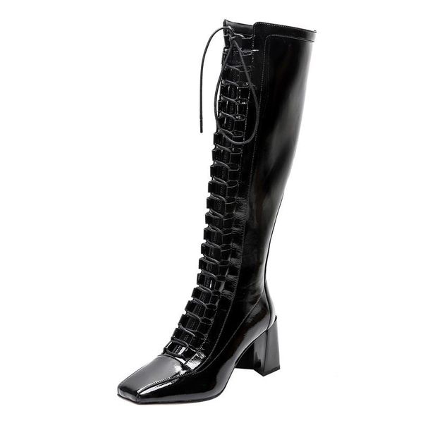 boots 2021 square toe stretch knee-high patent leather high heel croee-tied women shoes spring autumn botas feminina .5cm, Black
boots 2021 square toe stretch knee-high patent leather high heel croee-tied women shoes spring autumn botas feminina .5cm, Black