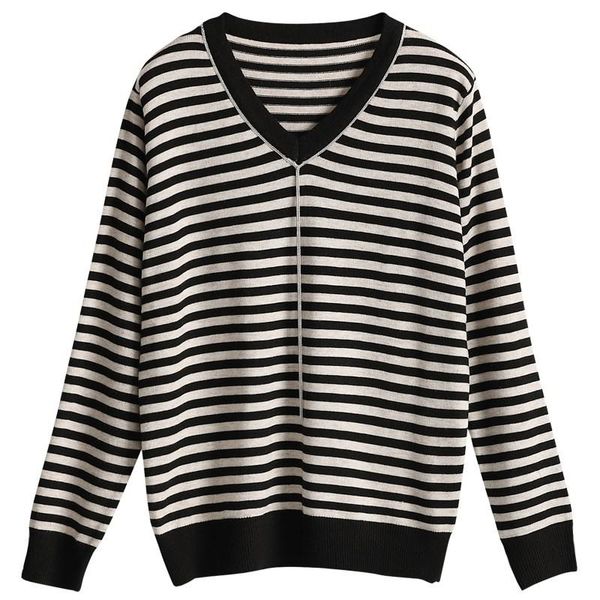 women's sweaters autumn and winter v-neck striped wool sweater pearl design loose soft plus size bottoming knitting, White;black
women's sweaters autumn and winter v-neck striped wool sweater pearl design loose soft plus size bottoming knitting, White;black