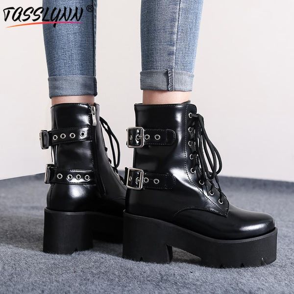 tasslynn 2020 fashion metal decoration lace-up motorcycle boots round toe ankle boots for women square heels platform, Black
tasslynn 2020 fashion metal decoration lace-up motorcycle boots round toe ankle boots for women square heels platform, Black