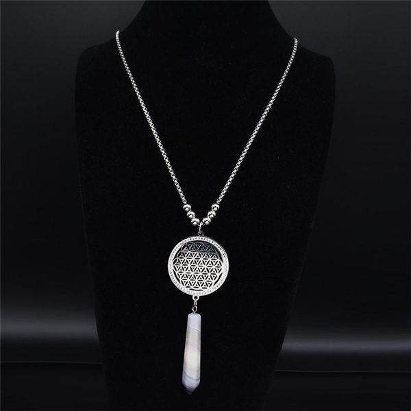 pendant necklaces flower of life stainless steel hexagonal reiki point chakra women natural stone long boho jewelry collier femme n129s04, Silver
pendant necklaces flower of life stainless steel hexagonal reiki point chakra women natural stone long boho jewelry collier femme n129s04, Silver