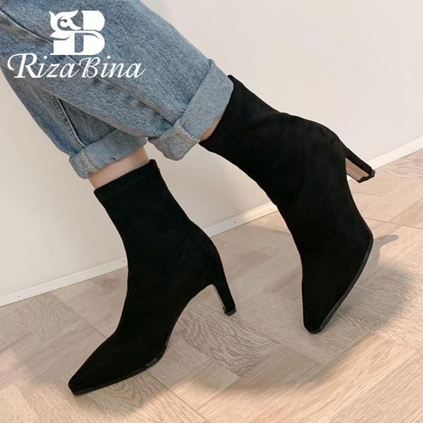 rizabina new arrival boots ankle shoes pointed toe slip on thick high heel sock boots flock female footwear solid size 34-39, Black
rizabina new arrival boots ankle shoes pointed toe slip on thick high heel sock boots flock female footwear solid size 34-39, Black