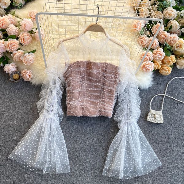 2021 new singiny crocheted female blouse spring the neck extension elastic ruched solid polka short dot blouses gr3e, White
2021 new singiny crocheted female blouse spring the neck extension elastic ruched solid polka short dot blouses gr3e, White