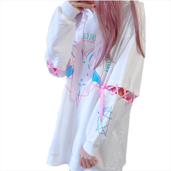 harajuku lolita style women sweatshirt rabbit pentacle print lace up sleeves hoodies casual loose oversized long pullocer top, Black
harajuku lolita style women sweatshirt rabbit pentacle print lace up sleeves hoodies casual loose oversized long pullocer top, Black