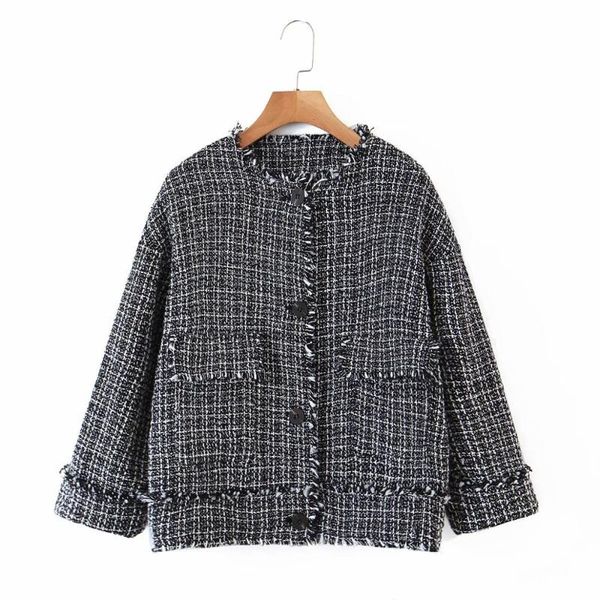 puwd vintage woman plaid tassel short jacket 2021 fashion ladies autumn crew neck loose coat female mixed color outerwear, Black;brown
puwd vintage woman plaid tassel short jacket 2021 fashion ladies autumn crew neck loose coat female mixed color outerwear, Black;brown