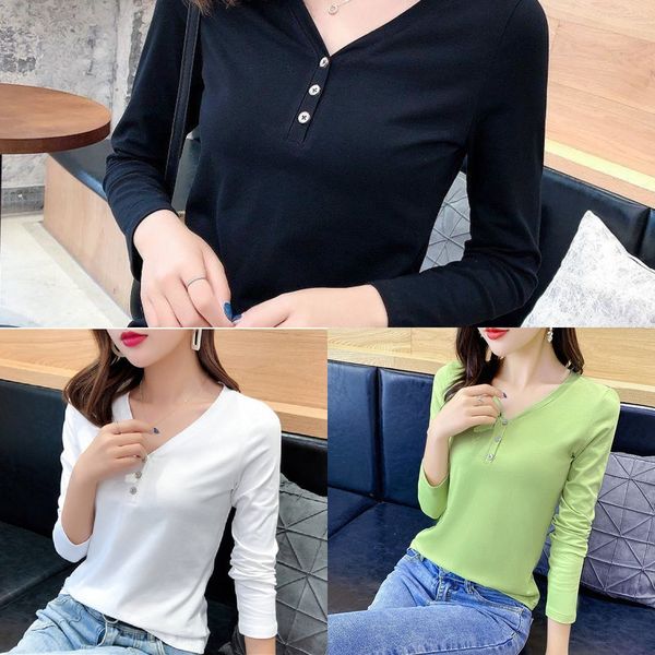 new long sleeve v-neck t-shirt women's solid color bottoming shirt black autumn buttonbutton button buttondress korean thin women, White
new long sleeve v-neck t-shirt women's solid color bottoming shirt black autumn buttonbutton button buttondress korean thin women, White