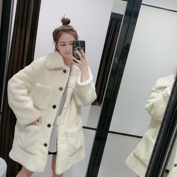 2019 new winter women's fleece coat long section of double pocket thick lamb's wool coat -26,9761, Black;white 
2019 new winter women's fleece coat long section of double pocket thick lamb's wool coat -26,9761, Black;white