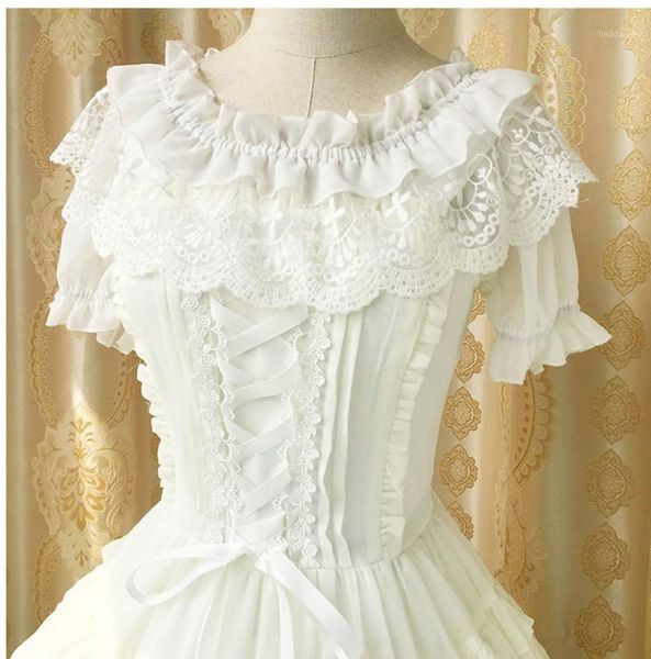 2 way women's lolita chiffon short blouse puffy sleeve shirt flower lace trim 6 colors1, White
2 way women's lolita chiffon short blouse puffy sleeve shirt flower lace trim 6 colors1, White