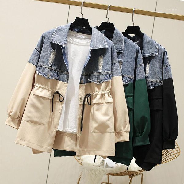 2020 spring coat extra large size women jacket long drawstring patchwork denim color matching windbreaker outerwear autumn r4341, Black;brown
2020 spring coat extra large size women jacket long drawstring patchwork denim color matching windbreaker outerwear autumn r4341, Black;brown