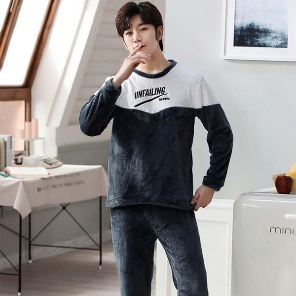 men's sleepwear winter men long sleeve flannel pajamas set round neck letter pattern thick coral velvet sleep wear male warm pyjamas, Black;brown
men's sleepwear winter men long sleeve flannel pajamas set round neck letter pattern thick coral velvet sleep wear male warm pyjamas, Black;brown