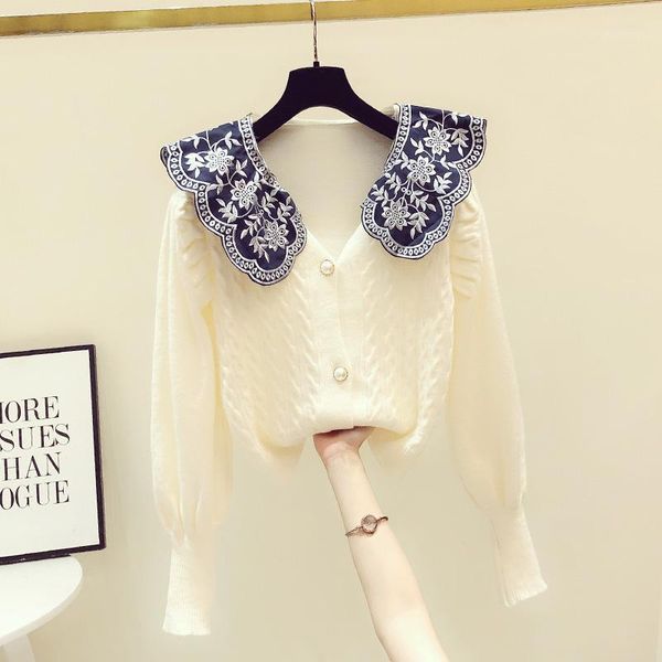 embroidery large doll collar cropped coat women's sweater 2021 autumn winter new knitted cardigan sweaters female knit cardigans1, White
embroidery large doll collar cropped coat women's sweater 2021 autumn winter new knitted cardigan sweaters female knit cardigans1, White