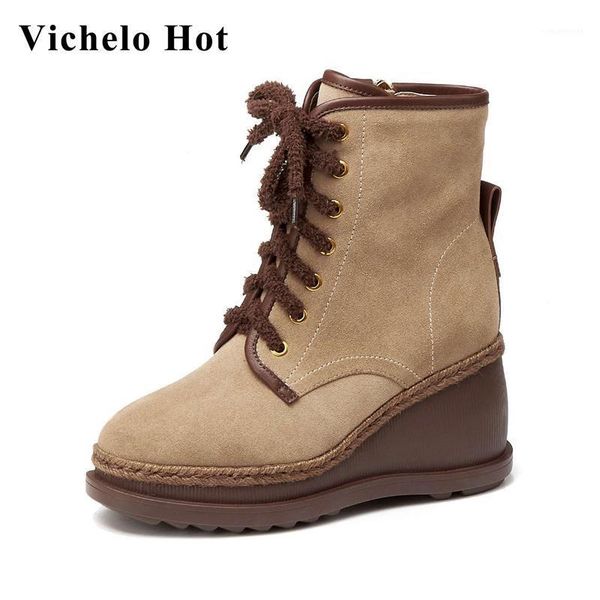 boots vichelo cow suede wedges super high heel round toe cross-tied british style young lady streetwear fashion ankle l651, Black
boots vichelo cow suede wedges super high heel round toe cross-tied british style young lady streetwear fashion ankle l651, Black