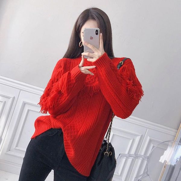 women's sweaters autumn winter solid color fringed o collar knitted sweater paragraph casual wear wild bottoming, White;black
women's sweaters autumn winter solid color fringed o collar knitted sweater paragraph casual wear wild bottoming, White;black