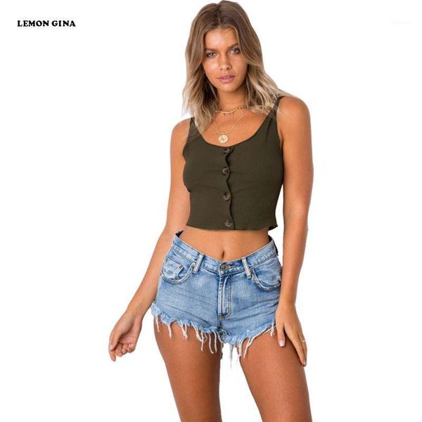 lemon gina women summer fashion knitted short tees bohemian design streetwear female button tank, White
lemon gina women summer fashion knitted short tees bohemian design streetwear female button tank, White