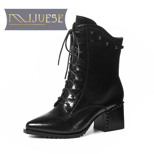 mljuese 2021 women soft ankle boots cow leather lace up rivet boots winter short plush pointed toe high heels women, Black
mljuese 2021 women soft ankle boots cow leather lace up rivet boots winter short plush pointed toe high heels women, Black
