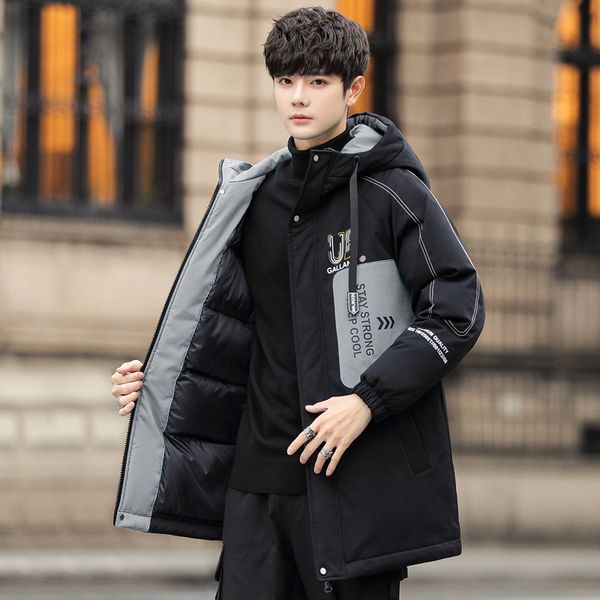 2020 men's mid long winter coat down cotton padded jacket, Black