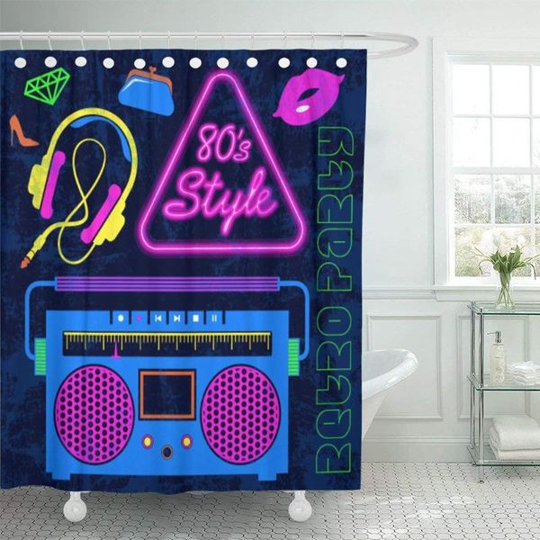 80 Retro Neon Colorful Vintage Lips Headphones Cassette Radio Shower Curtain Waterproof Polyester Fabric 60 x 72 Inches Set
80 Retro Neon Colorful Vintage Lips Headphones Cassette Radio Shower Curtain Waterproof Polyester Fabric 60 x 72 Inches Set