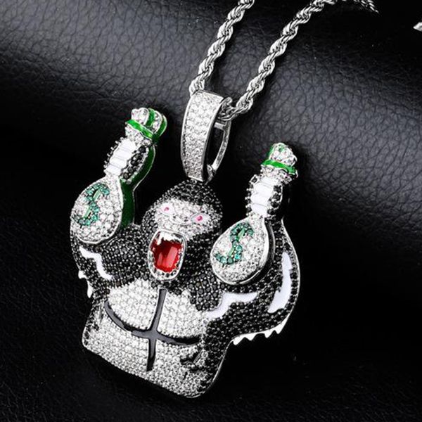 gold plated bling colorful cartoon gorilla holding money bag cubic zirconia big pendant necklace masculina bijoux hip hop jewelry for guys, Silver
gold plated bling colorful cartoon gorilla holding money bag cubic zirconia big pendant necklace masculina bijoux hip hop jewelry for guys, Silver