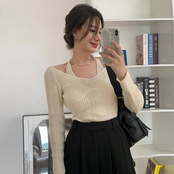 kimotimo women sweater 2021 spring white lace up halter y2k elegant knitwear casual slim party jumper korean fashion h1211, White;black
kimotimo women sweater 2021 spring white lace up halter y2k elegant knitwear casual slim party jumper korean fashion h1211, White;black