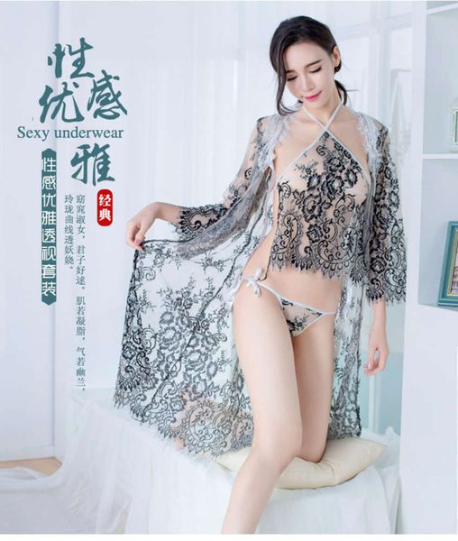 high underwear grade net erotic gauze dew breast passion suit perspective drs lace embroidered belly bag three piece pajamas, Black;white
high underwear grade net erotic gauze dew breast passion suit perspective drs lace embroidered belly bag three piece pajamas, Black;white