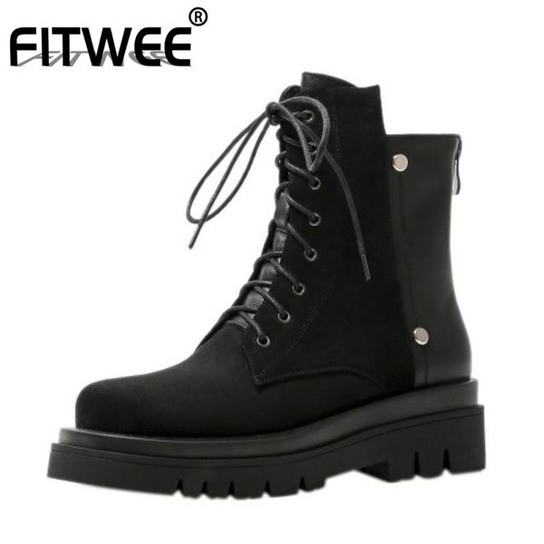 fitwee women short boots patchwork real leather women ankle boots fashion lace up winter shoes footwear size 34-41, Black
fitwee women short boots patchwork real leather women ankle boots fashion lace up winter shoes footwear size 34-41, Black