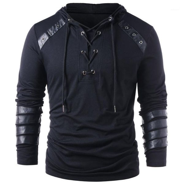 men's fashion faux leather lace up hoodie for boyfriend drawstring hoodie pullover sweatshirt full sleeves gothic camisetas1, Black
men's fashion faux leather lace up hoodie for boyfriend drawstring hoodie pullover sweatshirt full sleeves gothic camisetas1, Black