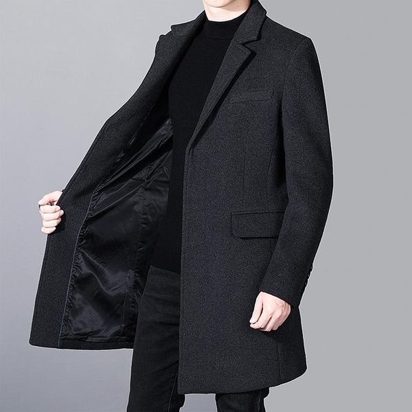 2021 wool coat male long fashion season windbreaker thickening in middle-aged male man warm coat, Black
2021 wool coat male long fashion season windbreaker thickening in middle-aged male man warm coat, Black
