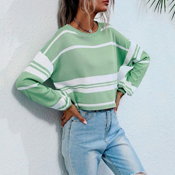 2020 ladies autumn winter vintage casual thin knit short-cut pullover with stripe round neck long sleeve sweater mujer1, White;black
2020 ladies autumn winter vintage casual thin knit short-cut pullover with stripe round neck long sleeve sweater mujer1, White;black
