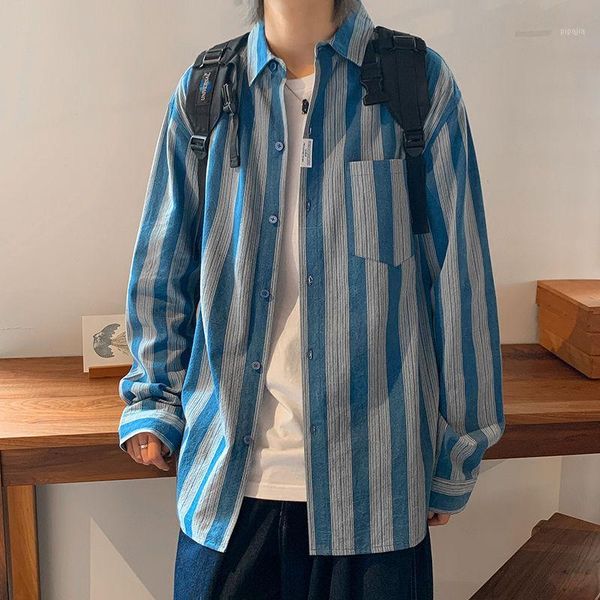 autumn striped denim shirt men's fashion hit color retro casual shirts mens streetwear loose cotton long-sleeved shirt men1, White;black
autumn striped denim shirt men's fashion hit color retro casual shirts mens streetwear loose cotton long-sleeved shirt men1, White;black