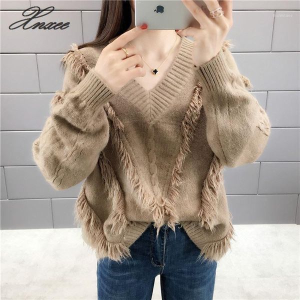 2019 autumn new korean women's v-neck solid color pullover sweater women1, White;black
2019 autumn new korean women's v-neck solid color pullover sweater women1, White;black