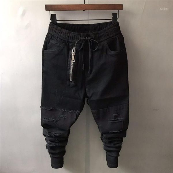 autumn winter men ripped hole jeans black slim long pencil pants elastic middle waist denim trousers with zipper high street1, Blue
autumn winter men ripped hole jeans black slim long pencil pants elastic middle waist denim trousers with zipper high street1, Blue