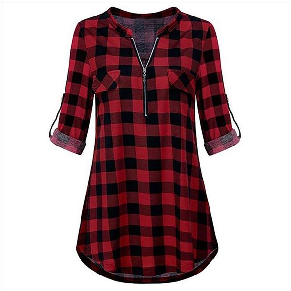 new womens zipped plaid blouse v neck casual female long sleeve tunic ladies plus size clothes camisa feminina, White
new womens zipped plaid blouse v neck casual female long sleeve tunic ladies plus size clothes camisa feminina, White
