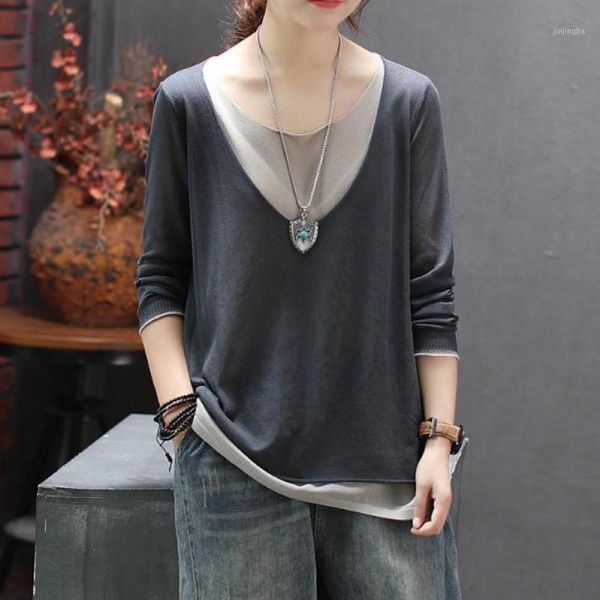 johnature t shirt women clothes 2020 new autumn casual o-neck seven colors full sleeve fake two pieces women tshirt1, White
johnature t shirt women clothes 2020 new autumn casual o-neck seven colors full sleeve fake two pieces women tshirt1, White