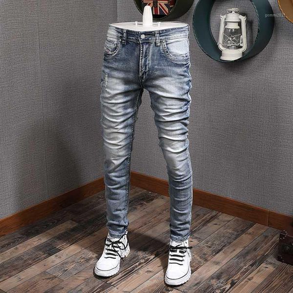 italian style fashion men jeans light blue elastic slim fit ripped jeans men vintage designer denim pants street hip hop1 
italian style fashion men jeans light blue elastic slim fit ripped jeans men vintage designer denim pants street hip hop1