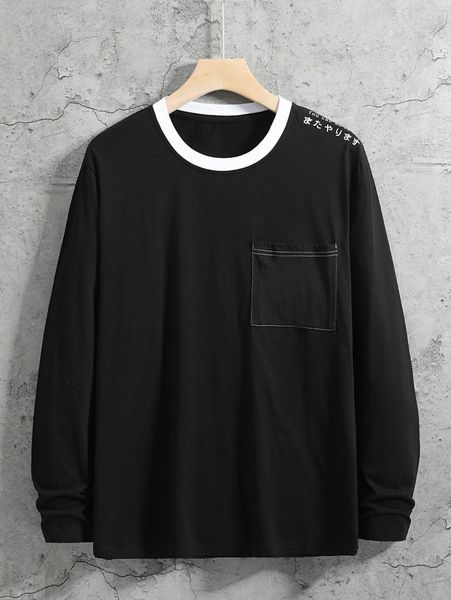 men japanese letter graphic contrast trim stitching tee x7fq#, White;black
men japanese letter graphic contrast trim stitching tee x7fq#, White;black