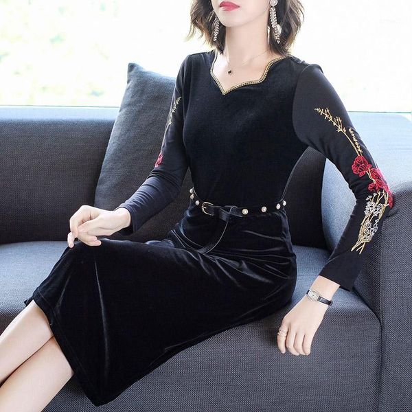 casual dresses 2021 women dress full sleeve embroidery slim v-neck pleuche waist black 55991, Black;gray
casual dresses 2021 women dress full sleeve embroidery slim v-neck pleuche waist black 55991, Black;gray