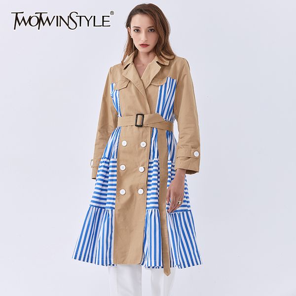 twotwinstyle patchwork stripe ruffle for female windbreaker lapel collar with belt high wasit slimming woemn's windbreaker coat 1026, Tan;black
twotwinstyle patchwork stripe ruffle for female windbreaker lapel collar with belt high wasit slimming woemn's windbreaker coat 1026, Tan;black
