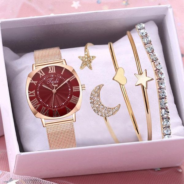 tadi brand women rose gold mesh roma dial watches bracelet set ladies classic quartz analog watches for gift clock1, Slivery;brown
tadi brand women rose gold mesh roma dial watches bracelet set ladies classic quartz analog watches for gift clock1, Slivery;brown