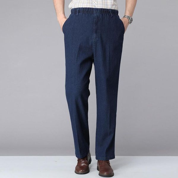 men's jeans men solid color elastic waistband drawstring straight denim pants long trousers, Blue
men's jeans men solid color elastic waistband drawstring straight denim pants long trousers, Blue