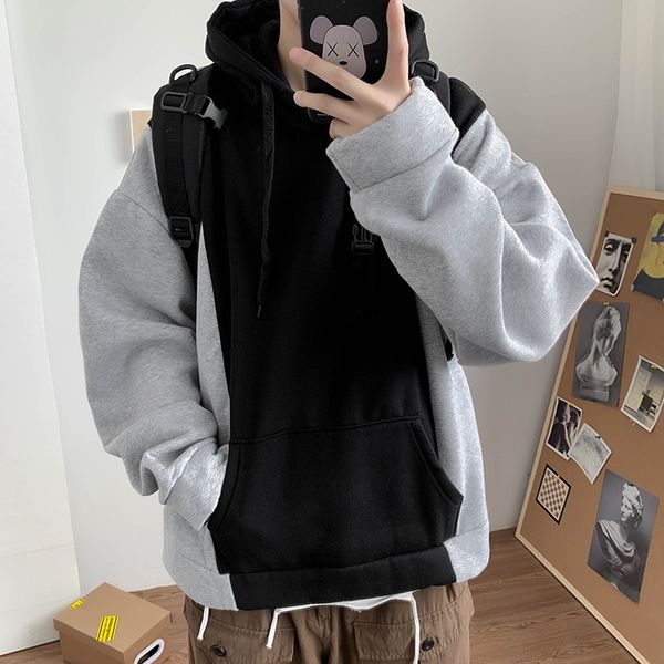 plush sweater solid color stitching hooded men's autumn and winter trend versatile couple loose coat, Black
plush sweater solid color stitching hooded men's autumn and winter trend versatile couple loose coat, Black