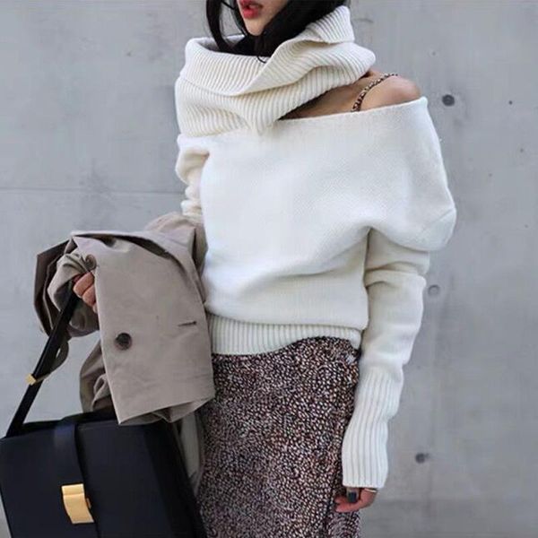women's sweaters year stylish fashion high neck sweater offshoulder one shoulder jersey, White;black
women's sweaters year stylish fashion high neck sweater offshoulder one shoulder jersey, White;black