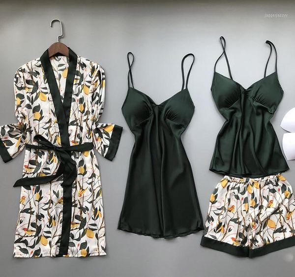 women's sleepwear mechcitiz 4 pieces woman summer pajamas set lace sling satin silk sleep lounge pyjama robe with belt homewear pijamas, Black;red
women's sleepwear mechcitiz 4 pieces woman summer pajamas set lace sling satin silk sleep lounge pyjama robe with belt homewear pijamas, Black;red