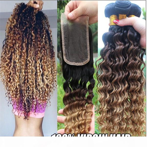 9a virgin brazilian deep curly wave ombre hair with closure 1b 4 27 honey blonde ombre brazilian human hair 3bundles with lace closure, Black 
9a virgin brazilian deep curly wave ombre hair with closure 1b 4 27 honey blonde ombre brazilian human hair 3bundles with lace closure, Black