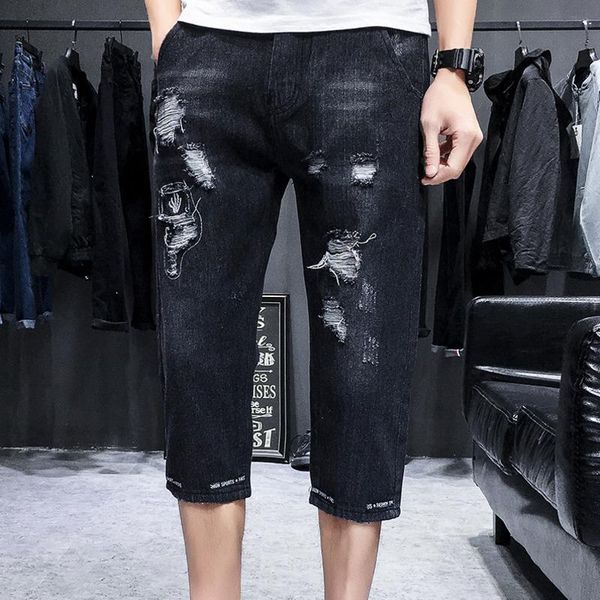summer new jeans men slim fashion retro solid color casual torn hole denim cropped pants man streetwear hip hop male clothes, Blue
summer new jeans men slim fashion retro solid color casual torn hole denim cropped pants man streetwear hip hop male clothes, Blue