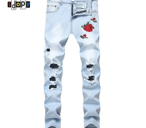 fashion mens ripped jeans floral embroidery straight fit lightblue denim pants vintage washed destroyed jeans with holes for men1, Blue
fashion mens ripped jeans floral embroidery straight fit lightblue denim pants vintage washed destroyed jeans with holes for men1, Blue